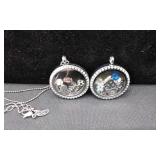 Necklace, 2 Charms With Swarvoski Crystal.