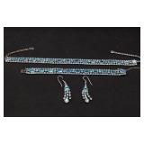 Vtg Light Blue Choker, Bracelet and Earrings Set