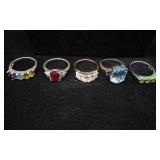 Collection Of Five Multi-Gemstone Rings