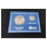 1943 Silver Half Dollar & 1941 Silver Mercury Dim