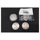 4 Silver Walking Liberty Half Dollars