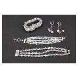 Mid-Century Crystal Bracelets and dangel Earrings