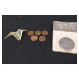 Continental Dollar Replica & 5 Lincoln Pennies