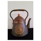 Vintage Brass & Copper Tea Kettle W/Chinese Motif