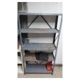 Metal & Plastic Shelf With Contents.