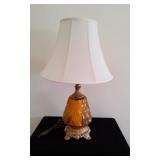 Mid Century Amber Glass Table Lamop W / Metal Base