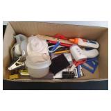 Box Of Office Supplies & Shredder.