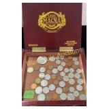 Canadian coins & 1978 Ike dollar in cigar box