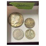 1964 Kennedy Half, 1944 twenty centavos, 1907 V