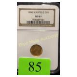 Gold 1856 Slanted 5 Dollar Coin MS61