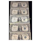 5-$1.00 bill silver certificates