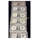 6-$1.00 bill silver certificates