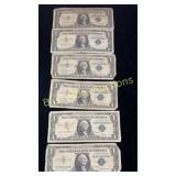 6-$1.00 bill silver certificates
