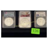 3 Silver 2016 Eagles, 2-PCGS MS70 & NGC MS70