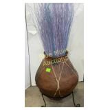 Lg Clay pot on stand w/colorful decor-44'tall