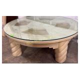 Southwest style round coffee table w/glass top-