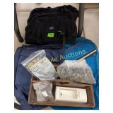 2 Backpacks, 2 Fanny packs, wood carrying box,