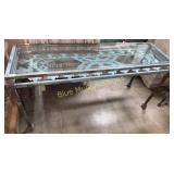 Southwest style iron sofa table w/glass top-