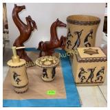 2 pillow shams, 2 ceramic horses & Southwest style