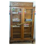 Antique mission china cabinet w/gallery & brass