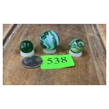 3 slag glass marbles