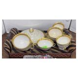 Bamboo tray w/misc German dishes
