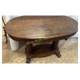 Antique oak oval parlor table-some veneer missing-