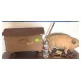 Vintage Papier Mache pig on base pull toy & Pork