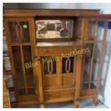 Antique oak mission china cabinet w/beveled mirror