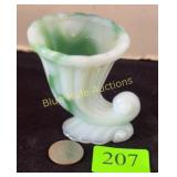 Akro Agate slag glass cornucopia vase