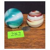 2 vintage Akro Agate gear shift knobs have cracks