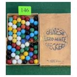 Vintage Chinese Akro-Agate Checkers marbles in box