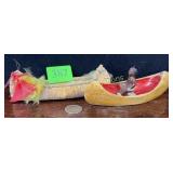 2 sm canoes 1 birch 1 w/padder