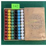 Vintage Chinese Akro-Agate checkers marbles in box