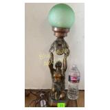 Spelter Greek lady lamp w/shade