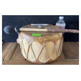Wood & hide Tom Tom drum w/2 sticks