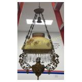 Antique kerosene chandelier w/shade & chimney