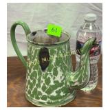 Vintage green & white enamelware coffee pot no lid