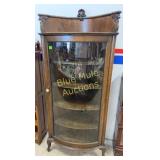 Antique oak corner cabinet w/curved glass door-