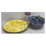 Enamelware Bundt pans & yellow/white plate