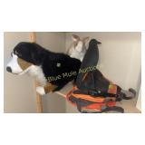 Stuffed toy dog & rabbit, plastic crow, bird bags