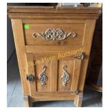 Antique oak ice box flip top lid, one door-