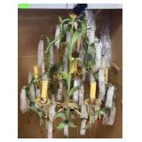 Green metal chandelier w/amber prisms-28'tall