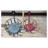 2 iron hanging plant holders-18' tall,13' & 15'