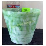 Akro Agate slag glass flower pot