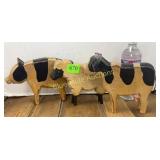 3 wood carved animals-pig, sheep,  cow 1 ear