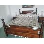 Dark Stained Pine Queen Bed w/Head & Foot Boards