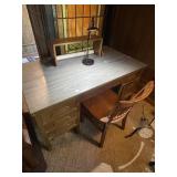 Desk, Lamp & Chair & Shelf