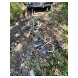Scaffolding wheels, snatch block, and rope pulley