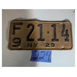 New York 1929 License Plate